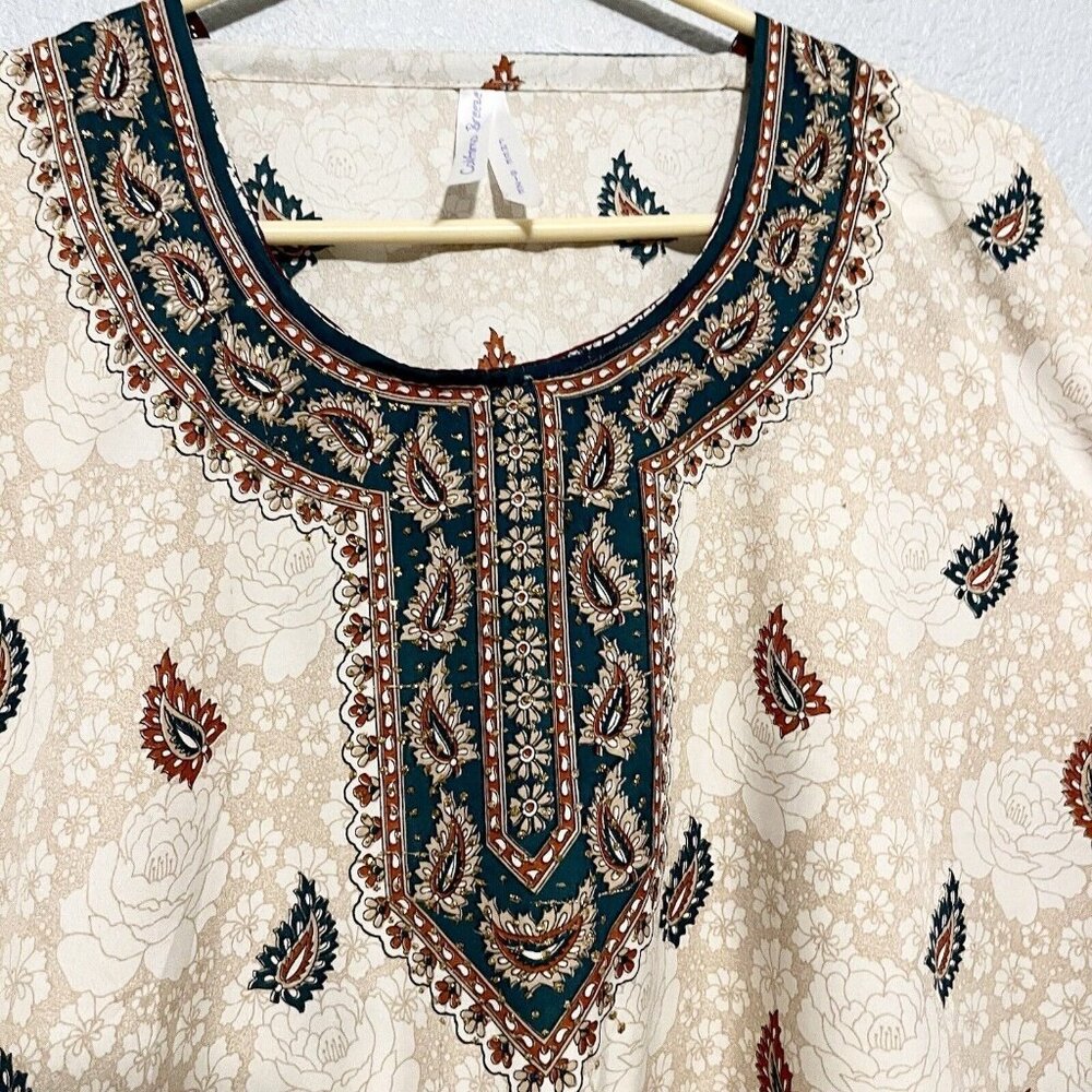 California Breeze Free Size Maxi Paisley Print Drawstring Kaftan - Picture 3 of 9